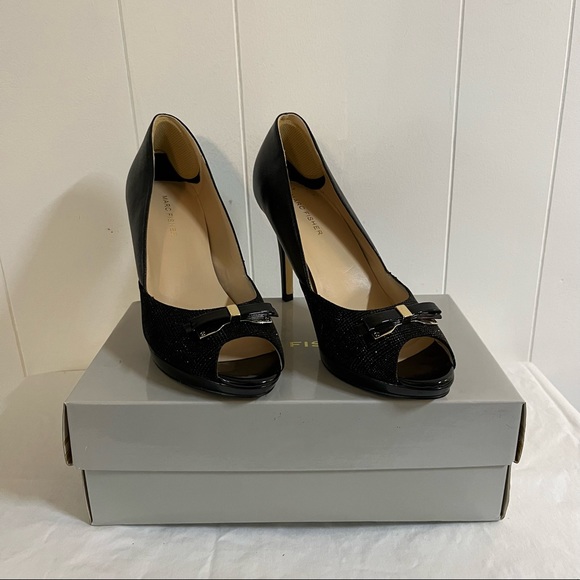 Cute black stilettos with bow detail open toed high heeled shoes - Picture 3 of 11